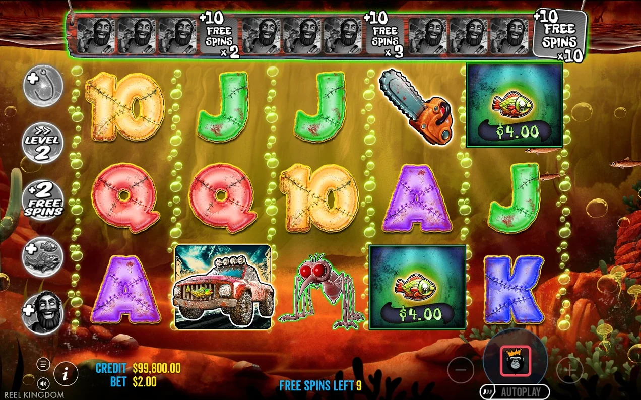 Retrigger tracker shows three milestone groups, +10 Free Spins x2 and x3 reached, 9 spins left